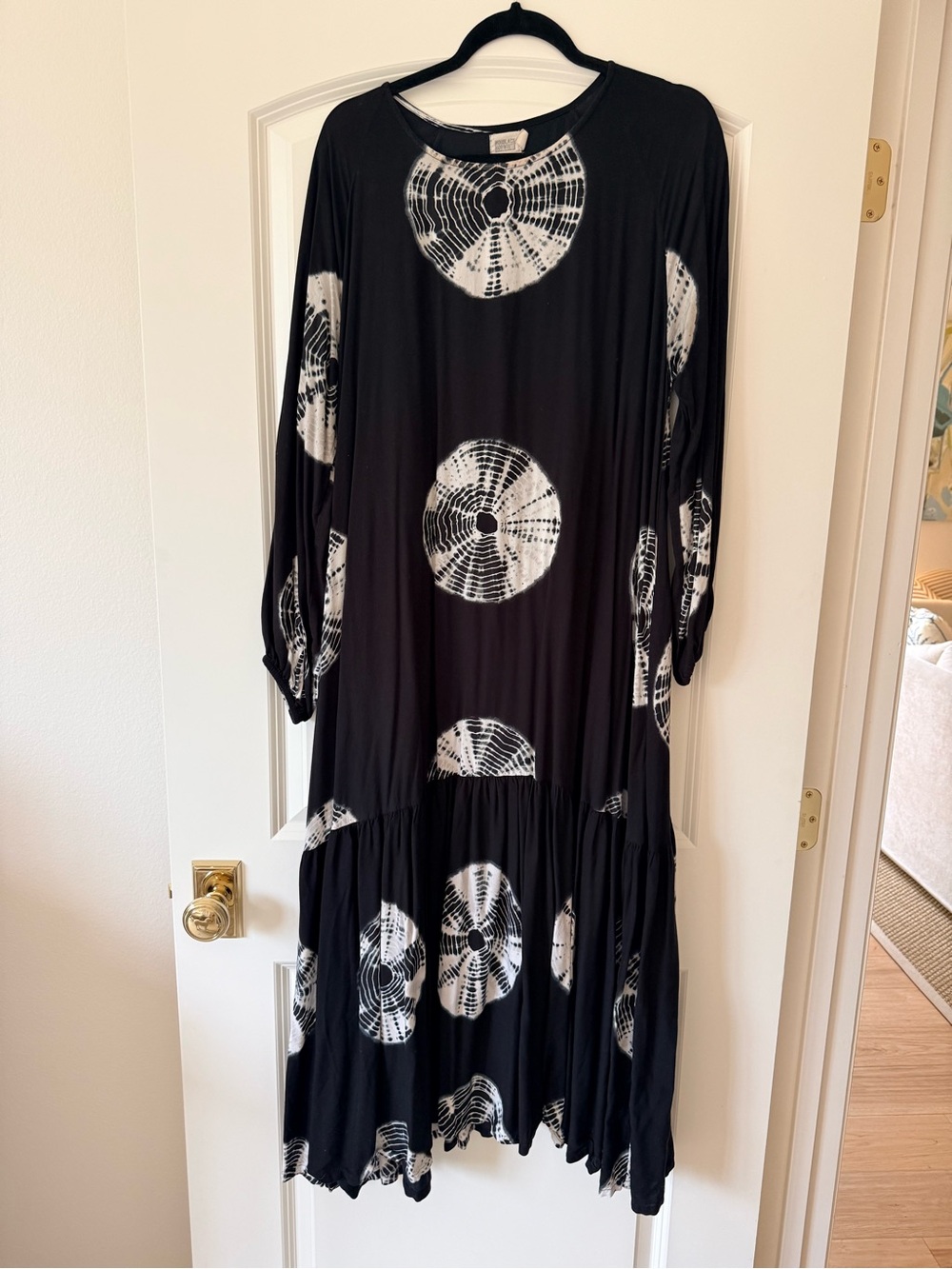 Anthropologie Black and White Tie-Dye Circle Long Dress